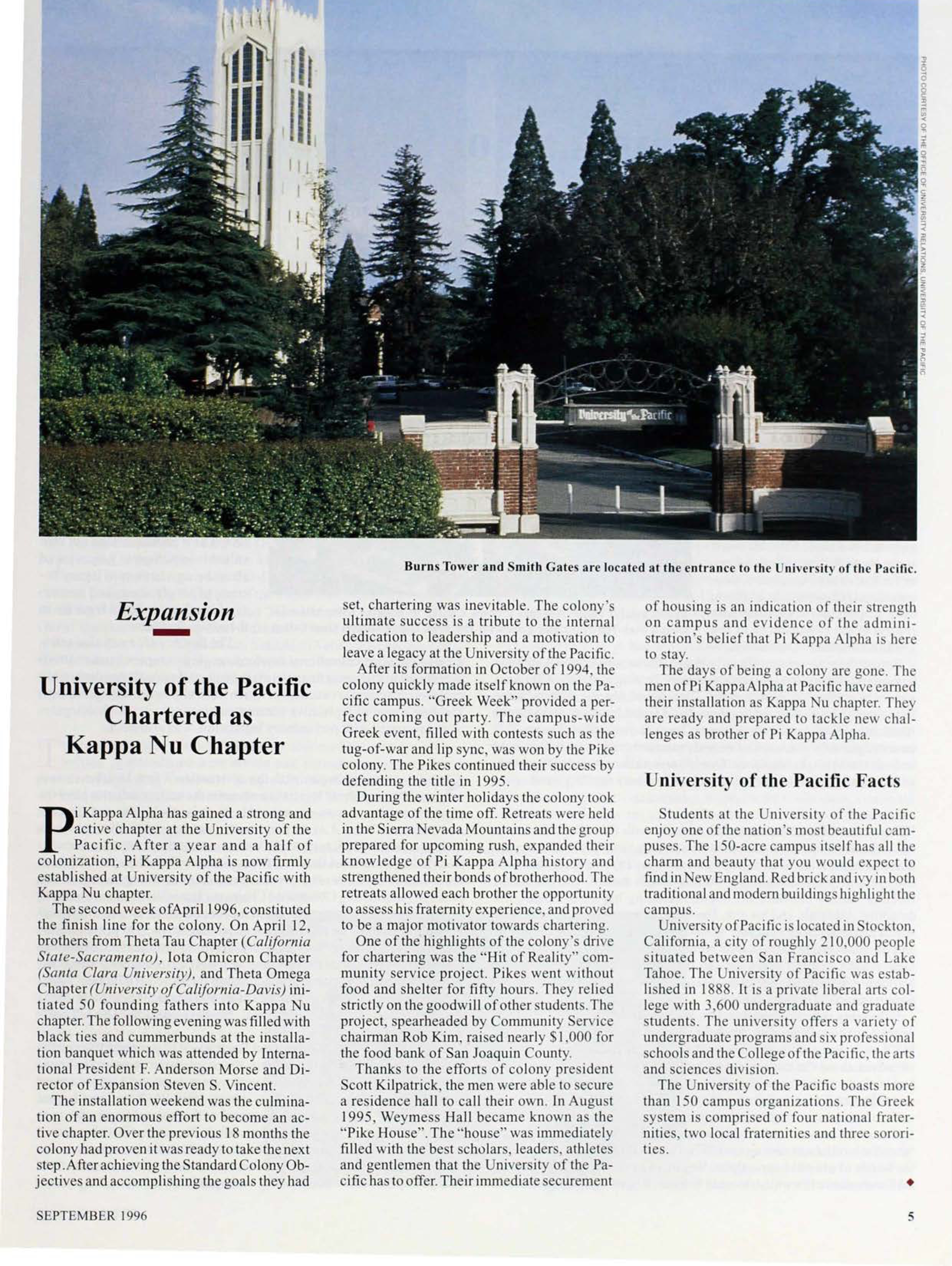 Expansion: University of the Pacific Chartered as Kappa Nu Chapter
